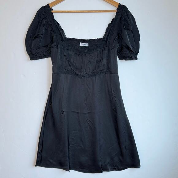 Rumored Napa Valley Mini Dress Milkmaid Black Lace Puff Sleeve Fairy Grunge - Picture 1 of 11